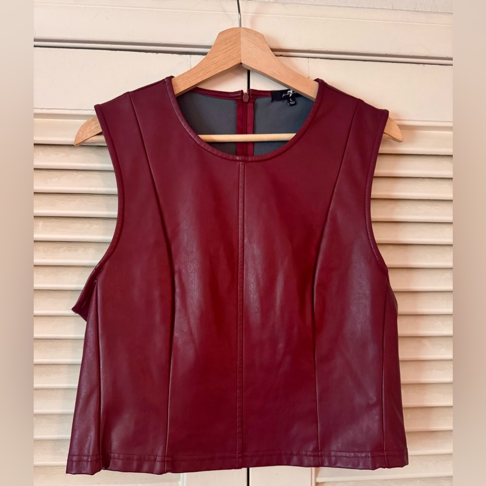 7 FOR ALL MANKIND OXBLOOD RED ZIP BACK VEGAN LEATHER TOP SIZE LARGE ORIG $78